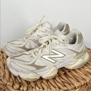 New Balance Off-White and Taupe Lace-Up Sneakers